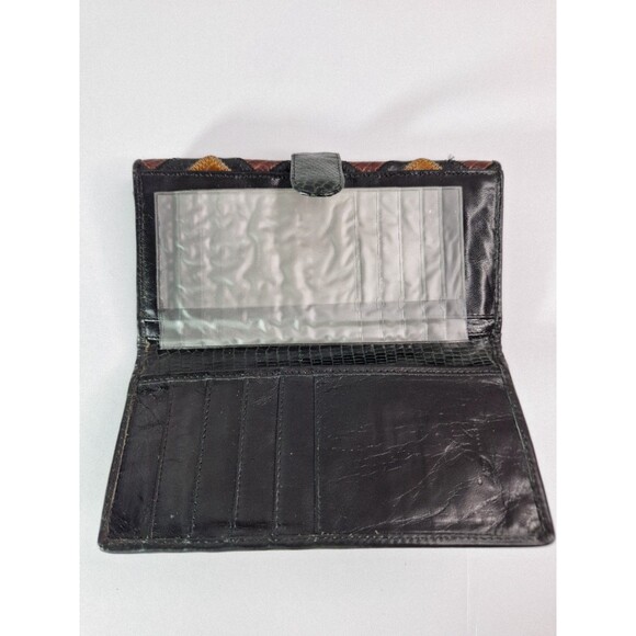 Vintage Genuine Leather SHARIFF Black Patchwork Bi-fold Wallet Flap Embroidered - Picture 3 of 8